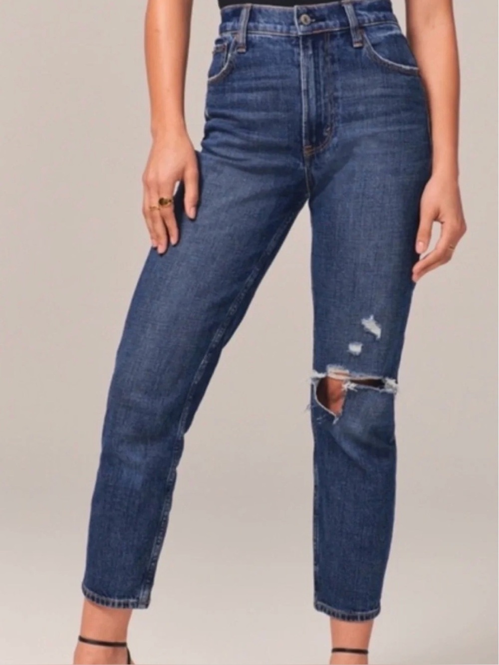 Abercrombie & Fitch Dark Wash High-Rise Distressed Mom Jeans